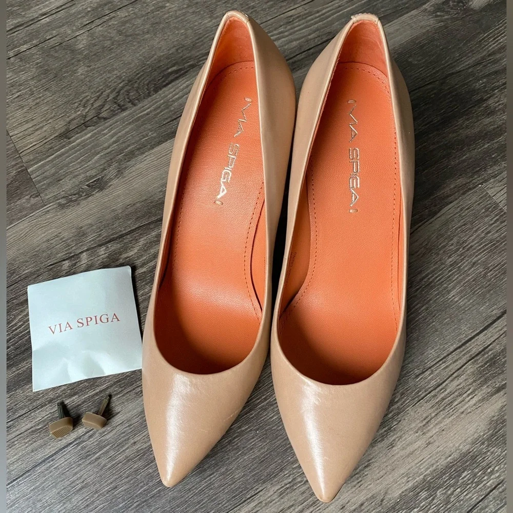 NEW Via Spiga Nude Beige Women’s leather Heels Size 5.5 - Picture 5 of 13